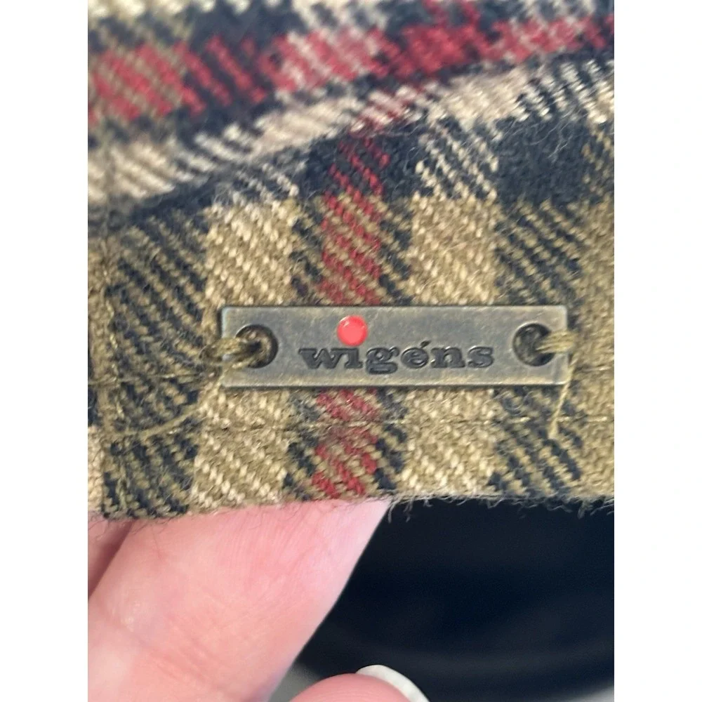 Wigéns Mens Wool Newsboy Flat Cap Size 59 7 3/8 Plaid Ear Flaps Lined Peaky